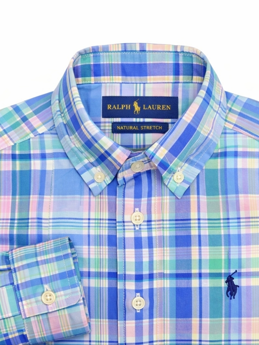 Ralph Lauren Kids Blue Pink Plaid Preppy Cotton Button Down Shirt Boys Size 4 4T